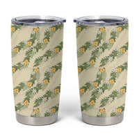 Hawaiian Pikake Maile Lei Tumbler Cup Tiare Hibiscus Kalo Palapalai Leaf Beige LT19 Beige - Polynesian Pride