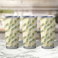 Hawaiian Pikake Maile Lei Tumbler Cup Tiare Hibiscus Kalo Palapalai Leaf Beige LT19 - Polynesian Pride