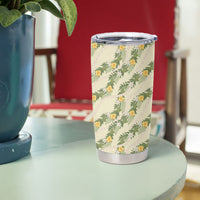 Hawaiian Pikake Maile Lei Tumbler Cup Tiare Hibiscus Kalo Palapalai Leaf Beige LT19 - Polynesian Pride