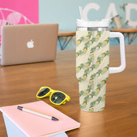 Hawaiian Pikake Maile Lei Tumbler With Handle Tiare Hibiscus Kalo Palapalai Leaf Beige LT19 - Polynesian Pride