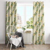 Hawaiian Pikake Maile Lei Window Curtain Tiare Hibiscus Kalo Palapalai Leaf Beige