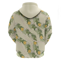 Hawaiian Pikake Maile Lei Zip Hoodie Tiare Hibiscus Kalo Palapalai Leaf Beige LT19 - Polynesian Pride