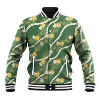 Hawaiian Pikake Maile Lei Baseball Jacket Tiare Hibiscus Kalo Palapalai Leaf Green