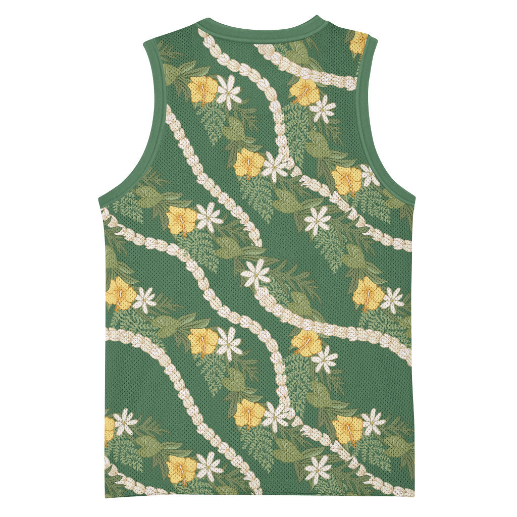 Hawaiian Pikake Maile Lei Basketball Jersey Tiare Hibiscus Kalo Palapalai Leaf Green LT19 - Polynesian Pride