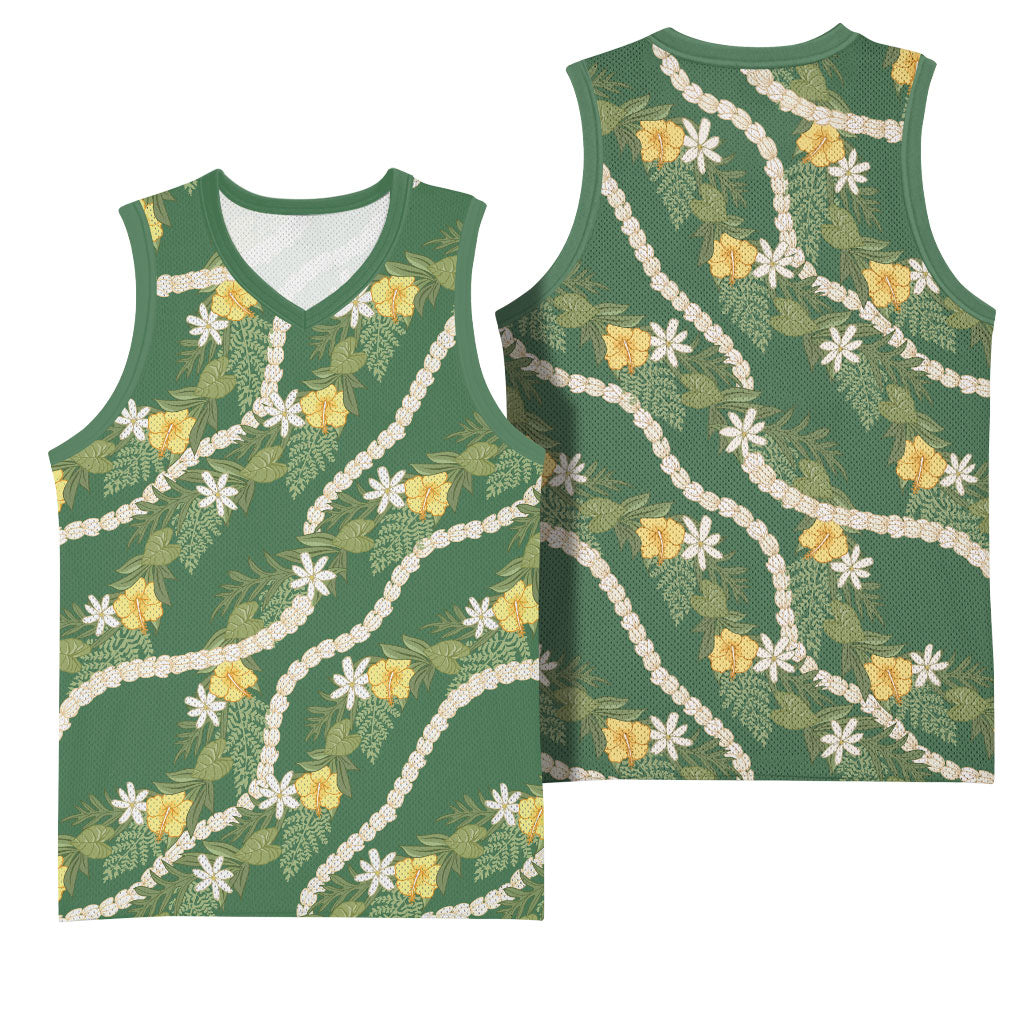 Hawaiian Pikake Maile Lei Basketball Jersey Tiare Hibiscus Kalo Palapalai Leaf Green LT19 - Polynesian Pride