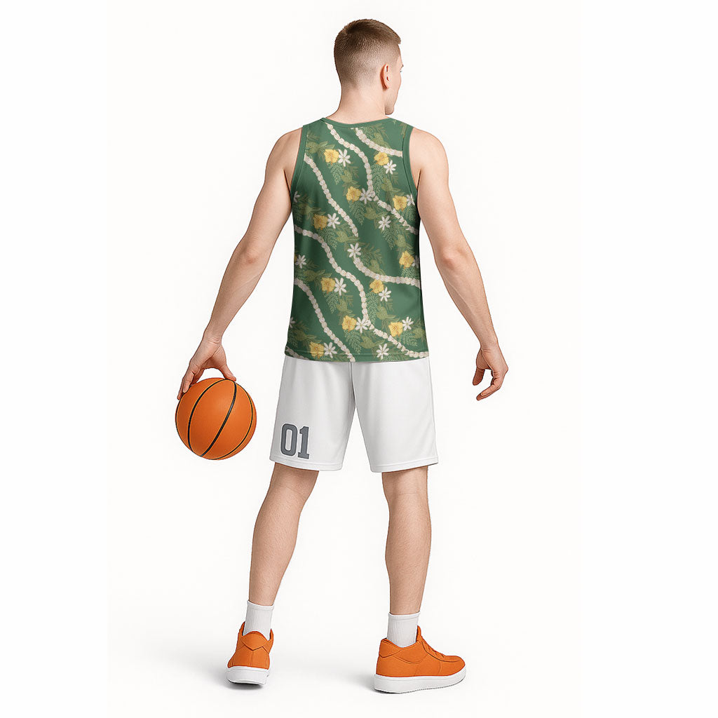 Hawaiian Pikake Maile Lei Basketball Jersey Tiare Hibiscus Kalo Palapalai Leaf Green LT19 - Polynesian Pride
