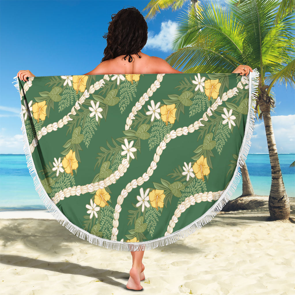 Hawaiian Pikake Maile Lei Beach Blanket Tiare Hibiscus Kalo Palapalai Leaf Green