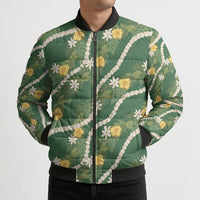 Hawaiian Pikake Maile Lei Bomber Puffer Jacket Tiare Hibiscus Kalo Palapalai Leaf Green