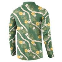 Hawaiian Pikake Maile Lei Button Sweatshirt Tiare Hibiscus Kalo Palapalai Leaf Green