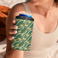 Hawaiian Pikake Maile Lei 4 in 1 Can Cooler Tumbler Tiare Hibiscus Kalo Palapalai Leaf Green LT19 - Polynesian Pride