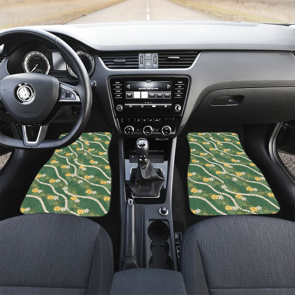 Hawaiian Pikake Maile Lei Car Mats Tiare Hibiscus Kalo Palapalai Leaf Green