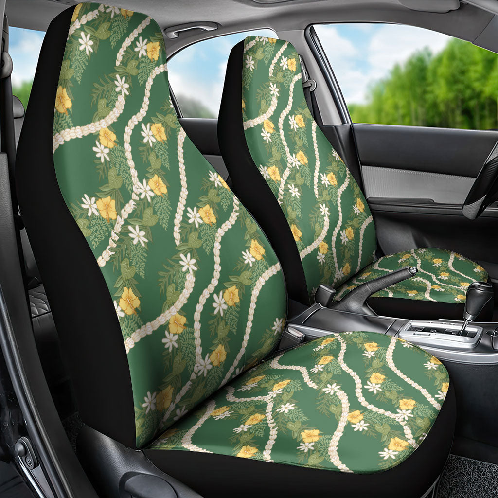 Hawaiian Pikake Maile Lei Car Seat Cover Tiare Hibiscus Kalo Palapalai Leaf Green LT19 - Polynesian Pride