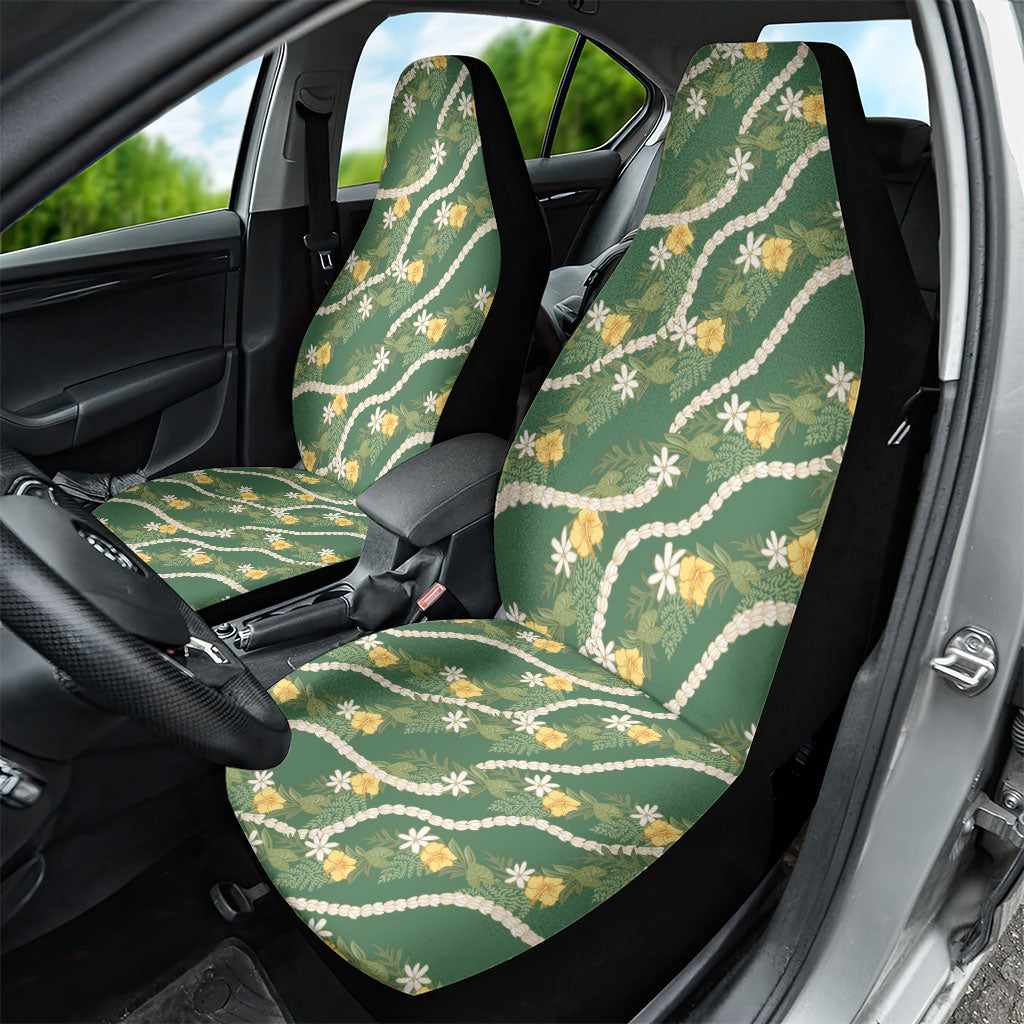Hawaiian Pikake Maile Lei Car Seat Cover Tiare Hibiscus Kalo Palapalai Leaf Green LT19 - Polynesian Pride