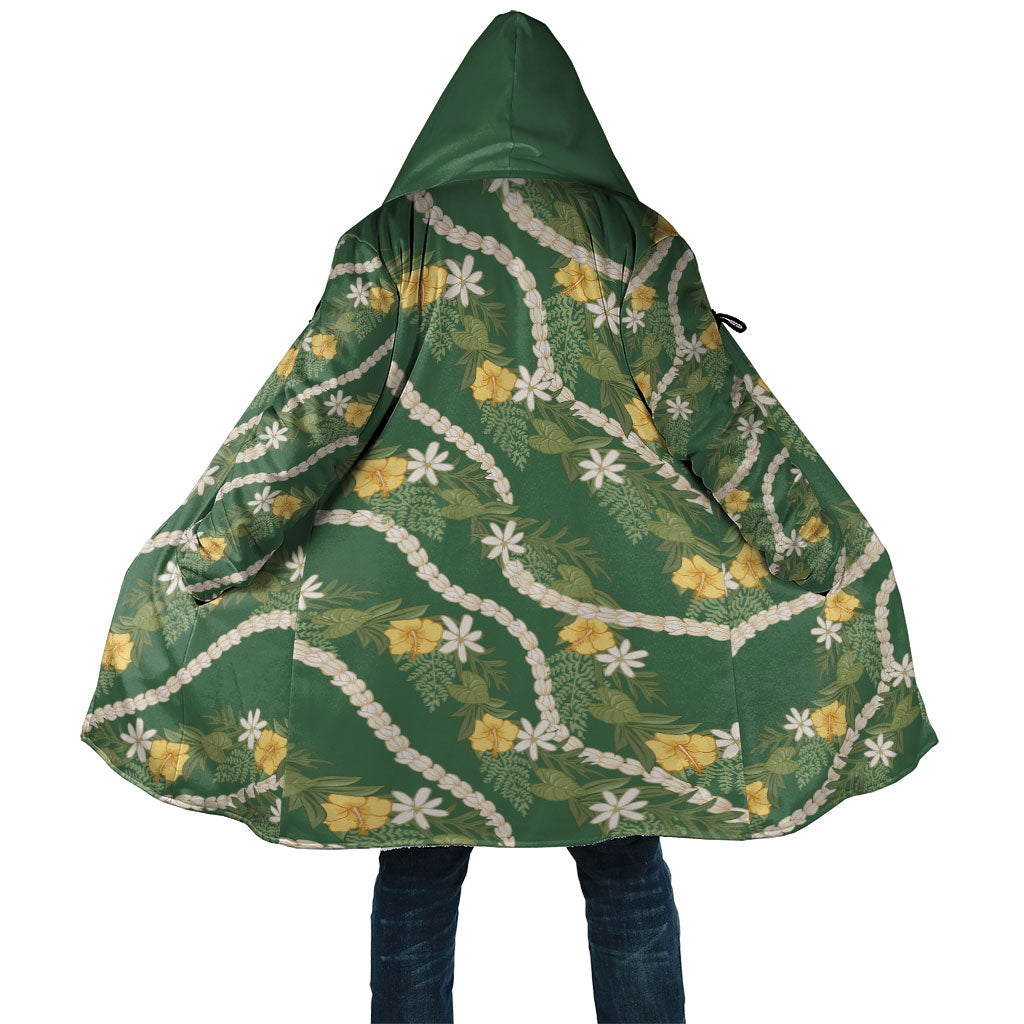 Hawaiian Pikake Maile Lei Cloak Tiare Hibiscus Kalo Palapalai Leaf Green LT19 Unisex Green - Polynesian Pride