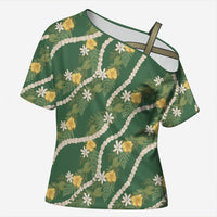 Hawaiian Pikake Maile Lei Cross Shoulder Shirt Tiare Hibiscus Kalo Palapalai Leaf Green LT19 Female Green - Polynesian Pride