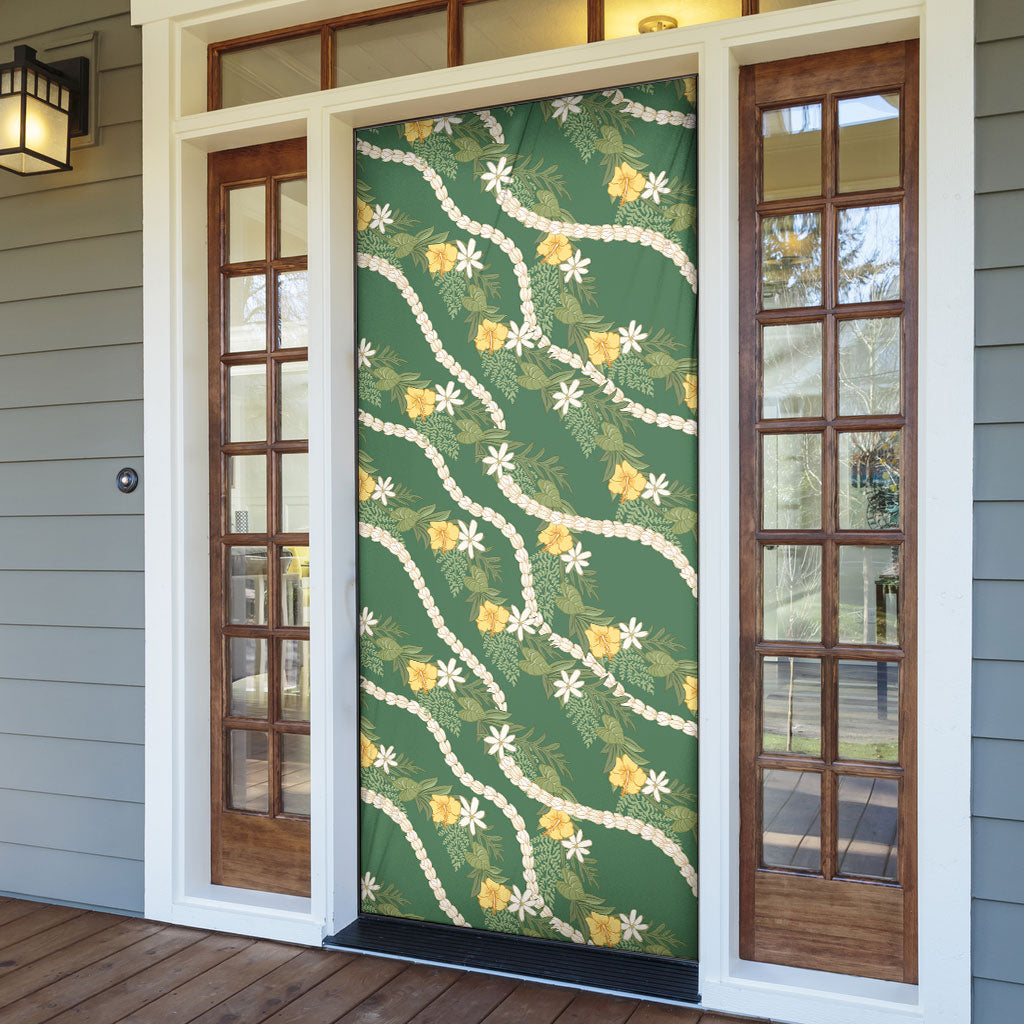 Hawaiian Pikake Maile Lei Door Cover Tiare Hibiscus Kalo Palapalai Leaf Green LT19 - Polynesian Pride