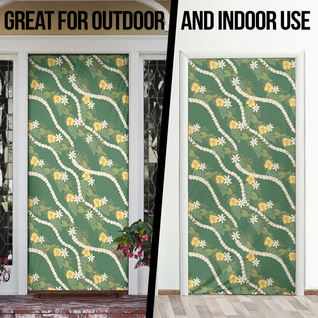 Hawaiian Pikake Maile Lei Door Cover Tiare Hibiscus Kalo Palapalai Leaf Green LT19 - Polynesian Pride