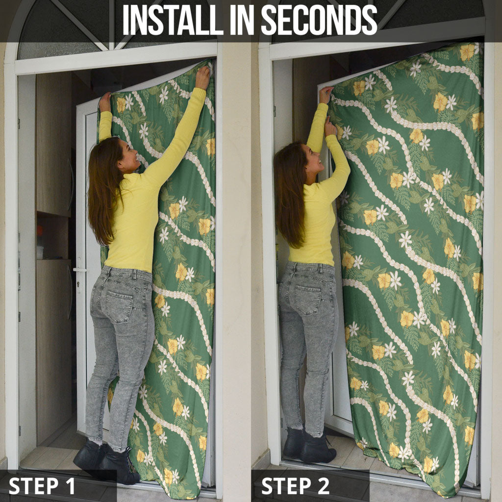 Hawaiian Pikake Maile Lei Door Cover Tiare Hibiscus Kalo Palapalai Leaf Green LT19 - Polynesian Pride