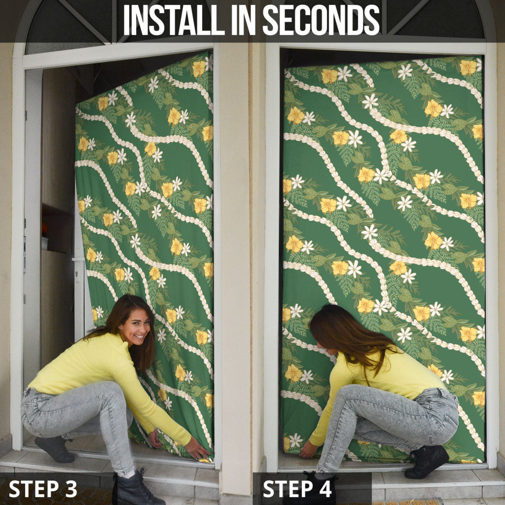 Hawaiian Pikake Maile Lei Door Cover Tiare Hibiscus Kalo Palapalai Leaf Green LT19 - Polynesian Pride