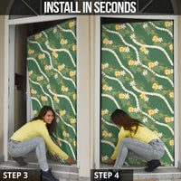 Hawaiian Pikake Maile Lei Door Cover Tiare Hibiscus Kalo Palapalai Leaf Green LT19 - Polynesian Pride