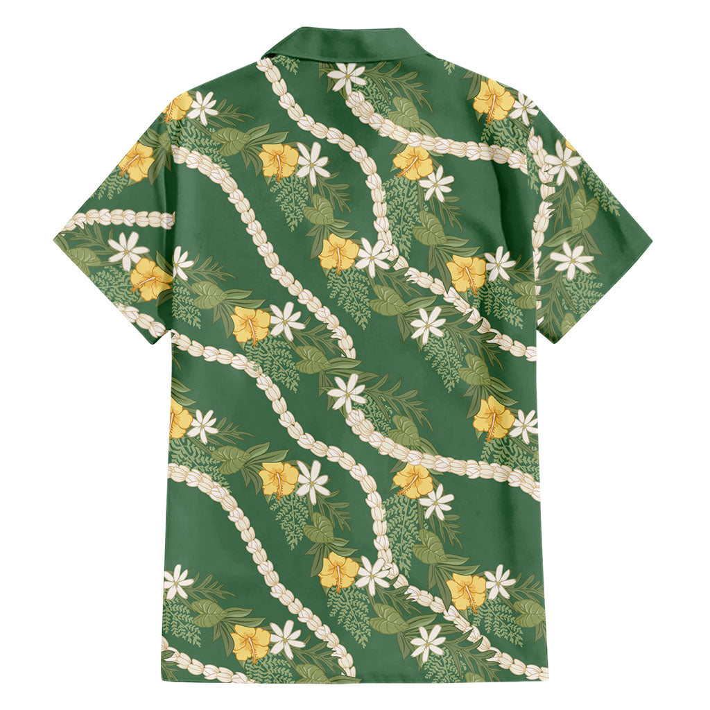 Hawaiian Pikake Maile Lei Family Matching Mermaid Dress and Hawaiian Shirt Tiare Hibiscus Kalo Palapalai Leaf Green LT19 - Polynesian Pride