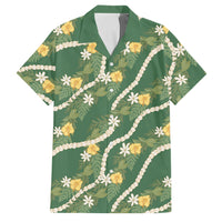 Hawaiian Pikake Maile Lei Family Matching Puletasi and Hawaiian Shirt Tiare Hibiscus Kalo Palapalai Leaf Green LT19 Dad's Shirt - Short Sleeve Green - Polynesian Pride