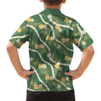 Hawaiian Pikake Maile Lei Family Matching Short Sleeve Bodycon Dress and Hawaiian Shirt Tiare Hibiscus Kalo Palapalai Leaf Green LT19 - Polynesian Pride