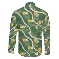Hawaiian Pikake Maile Lei Family Matching Short Sleeve Bodycon Dress and Hawaiian Shirt Tiare Hibiscus Kalo Palapalai Leaf Green LT19 - Polynesian Pride