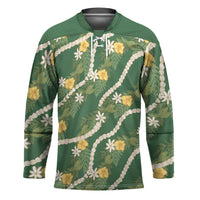 Hawaiian Pikake Maile Lei Hockey Jersey Tiare Hibiscus Kalo Palapalai Leaf Green LT19 Unisex Green - Polynesian Pride