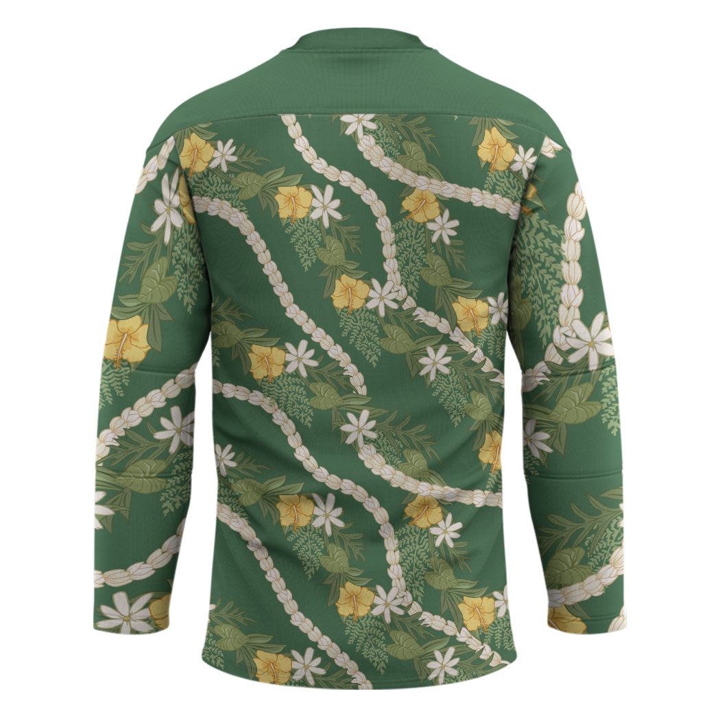 Hawaiian Pikake Maile Lei Hockey Jersey Tiare Hibiscus Kalo Palapalai Leaf Green LT19 - Polynesian Pride