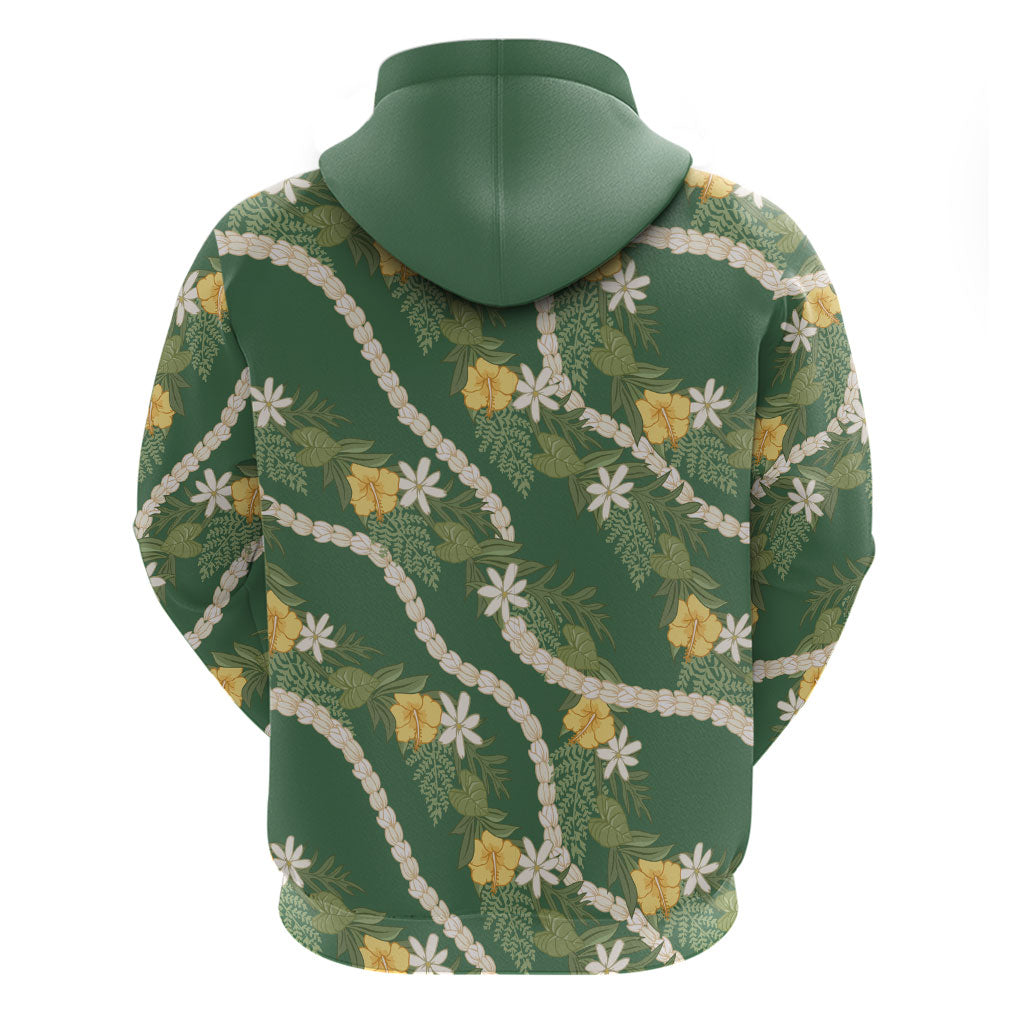 Hawaiian Pikake Maile Lei Hoodie Tiare Hibiscus Kalo Palapalai Leaf Green LT19 - Polynesian Pride
