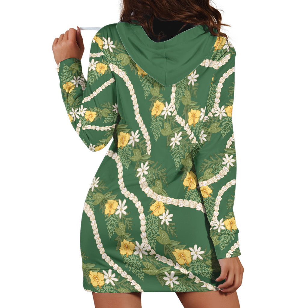 Hawaiian Pikake Maile Lei Hoodie Dress Tiare Hibiscus Kalo Palapalai Leaf Green LT19 - Polynesian Pride