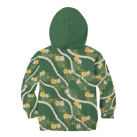 Hawaiian Pikake Maile Lei Kid Hoodie Tiare Hibiscus Kalo Palapalai Leaf Green LT19 - Polynesian Pride