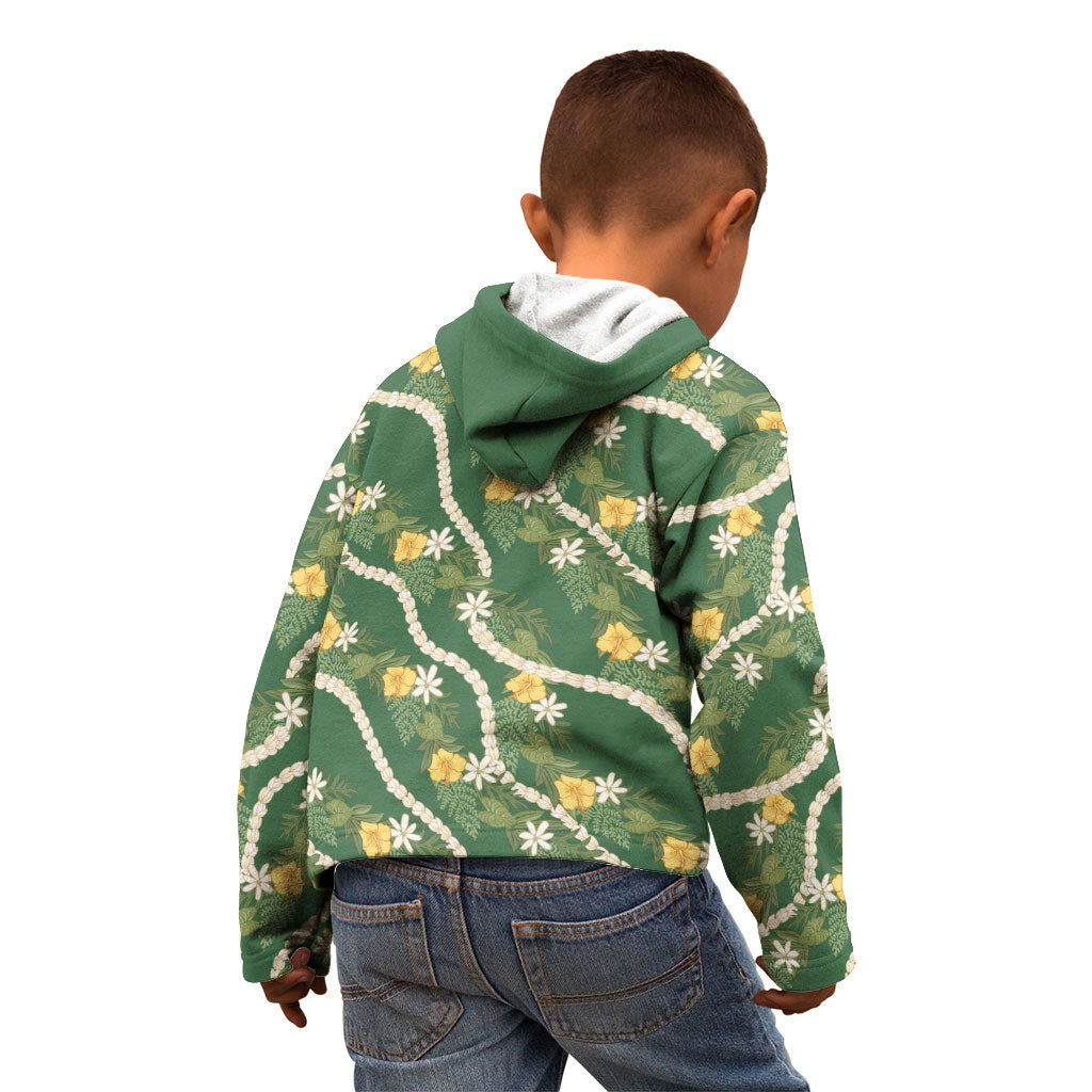 Hawaiian Pikake Maile Lei Kid Hoodie Tiare Hibiscus Kalo Palapalai Leaf Green LT19 - Polynesian Pride