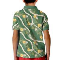 Hawaiian Pikake Maile Lei Kid Polo Shirt Tiare Hibiscus Kalo Palapalai Leaf Green LT19 - Polynesian Pride