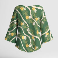 Hawaiian Pikake Maile Lei Kimono Sleeve Blouse Tiare Hibiscus Kalo Palapalai Leaf Green LT19 - Polynesian Pride