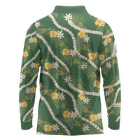 Hawaiian Pikake Maile Lei Long Sleeve Polo Shirt Tiare Hibiscus Kalo Palapalai Leaf Green LT19 - Polynesian Pride