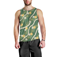 Hawaiian Pikake Maile Lei Men Tank Top Tiare Hibiscus Kalo Palapalai Leaf Green LT19 - Polynesian Pride