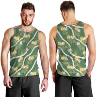 Hawaiian Pikake Maile Lei Men Tank Top Tiare Hibiscus Kalo Palapalai Leaf Green LT19 - Polynesian Pride