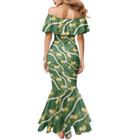 Hawaiian Pikake Maile Lei Mermaid Dress Tiare Hibiscus Kalo Palapalai Leaf Green LT19 - Polynesian Pride