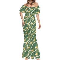 Hawaiian Pikake Maile Lei Mermaid Dress Tiare Hibiscus Kalo Palapalai Leaf Green LT19 - Polynesian Pride