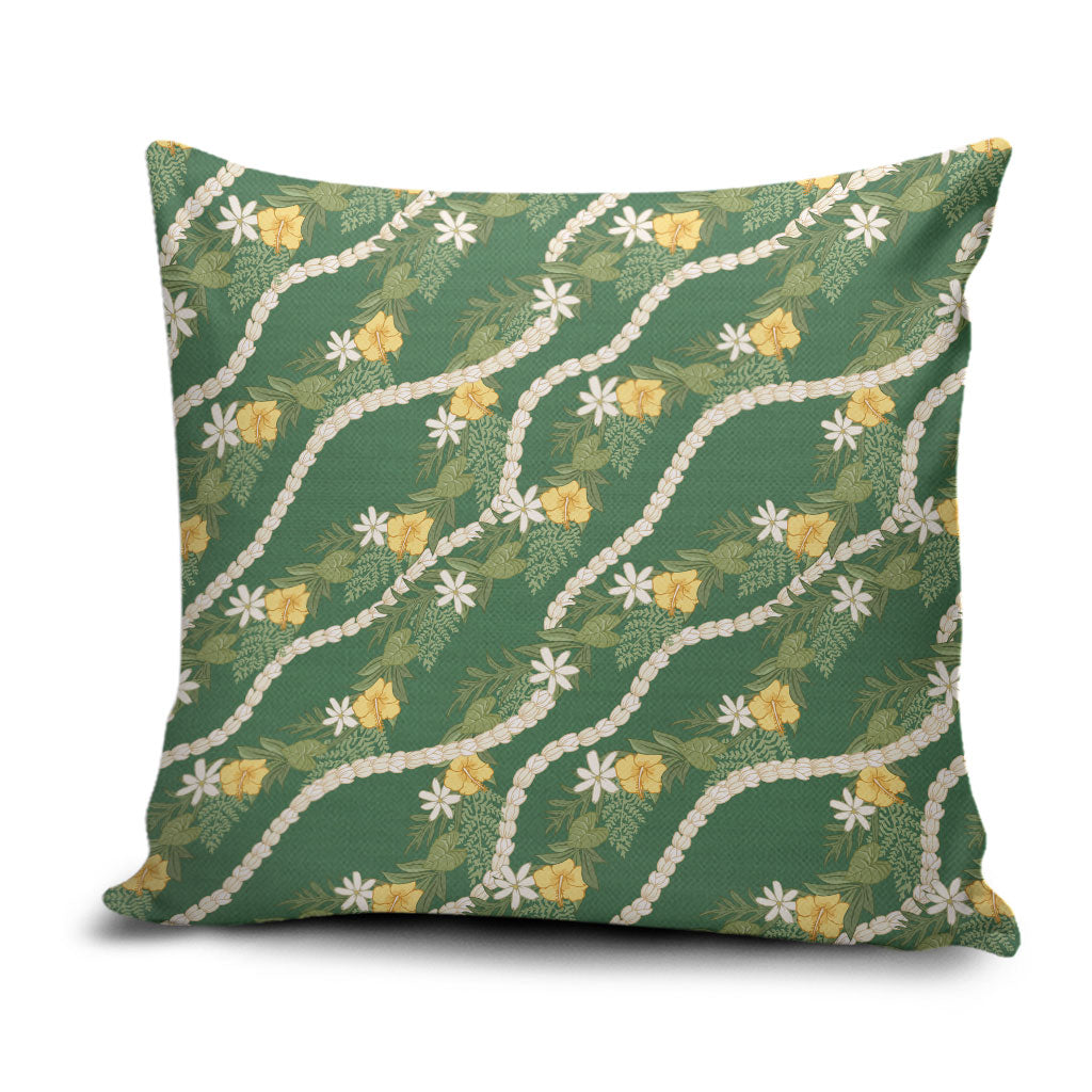 Hawaiian Pikake Maile Lei Pillow Cover Tiare Hibiscus Kalo Palapalai Leaf Green LT19 Green - Polynesian Pride