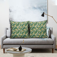 Hawaiian Pikake Maile Lei Pillow Cover Tiare Hibiscus Kalo Palapalai Leaf Green LT19 - Polynesian Pride