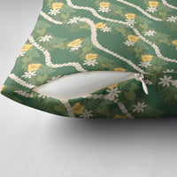 Hawaiian Pikake Maile Lei Pillow Cover Tiare Hibiscus Kalo Palapalai Leaf Green LT19 - Polynesian Pride