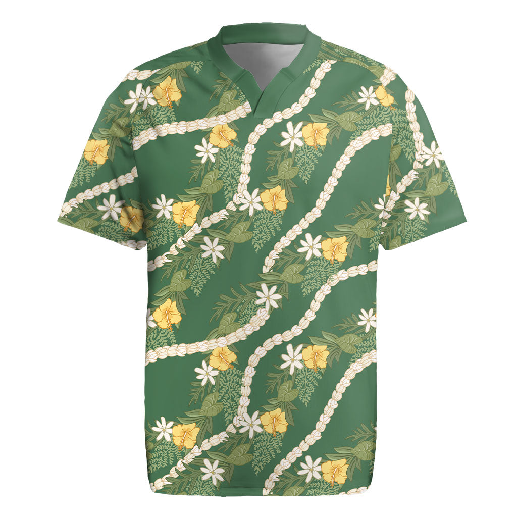 Hawaiian Pikake Maile Lei Rugby Jersey Tiare Hibiscus Kalo Palapalai Leaf Green LT19 Green - Polynesian Pride