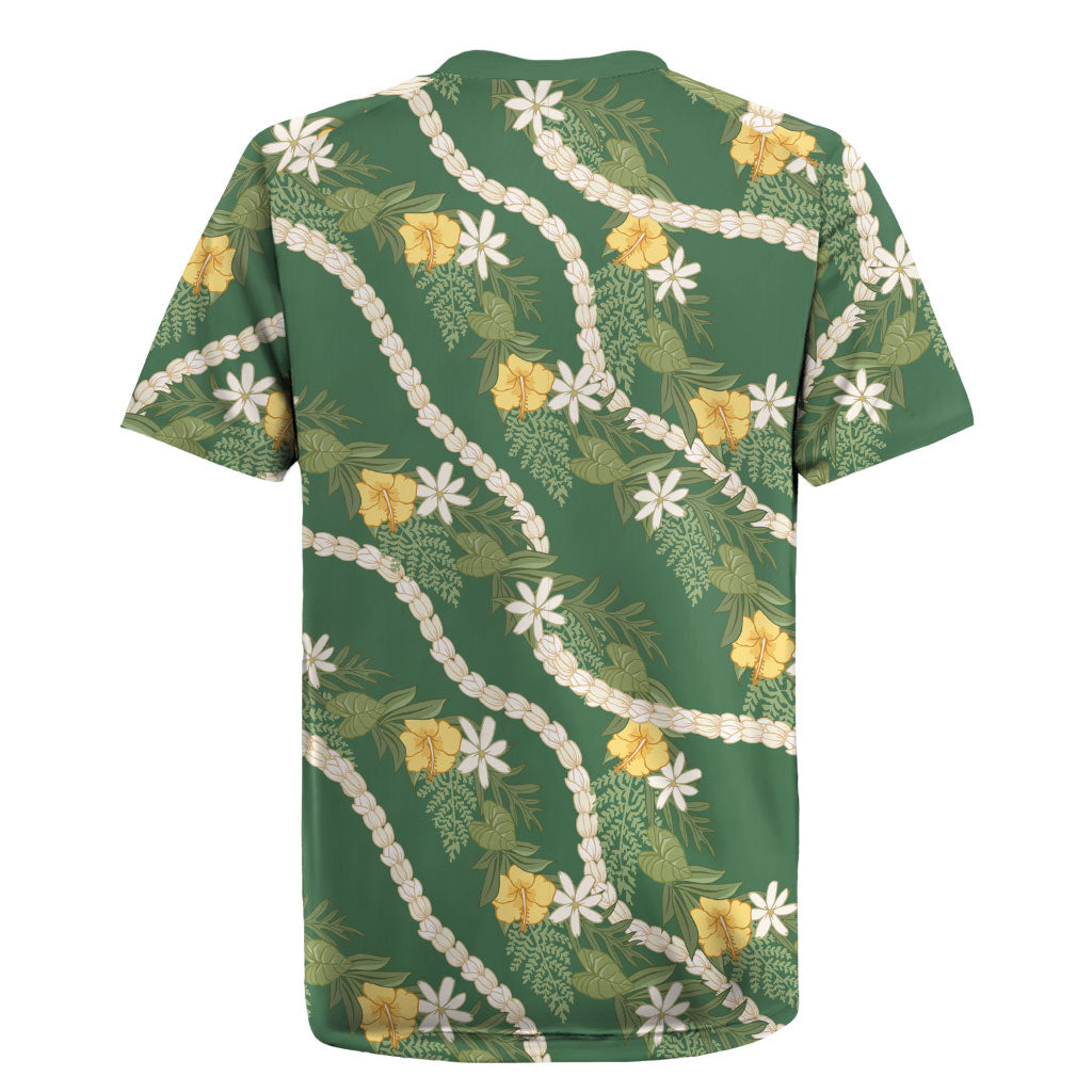 Hawaiian Pikake Maile Lei Rugby Jersey Tiare Hibiscus Kalo Palapalai Leaf Green LT19 - Polynesian Pride
