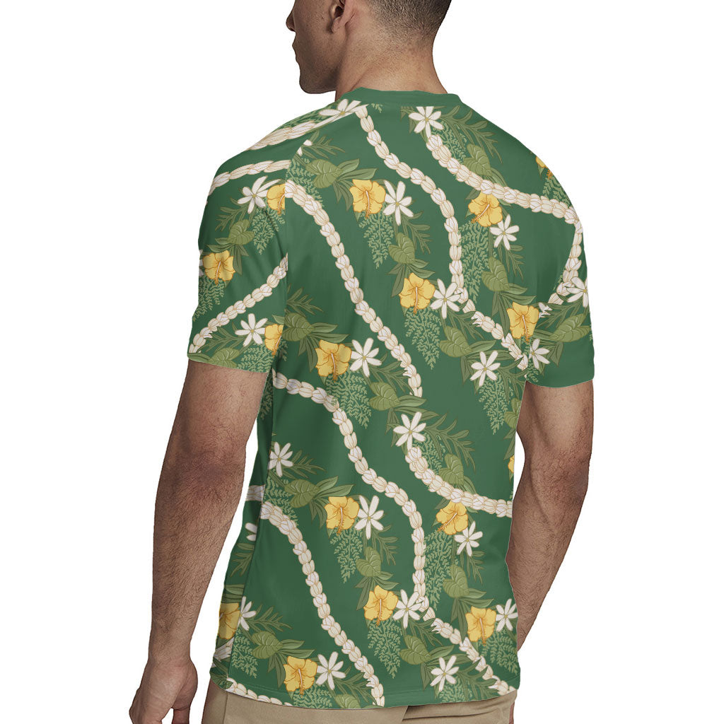 Hawaiian Pikake Maile Lei Rugby Jersey Tiare Hibiscus Kalo Palapalai Leaf Green LT19 - Polynesian Pride