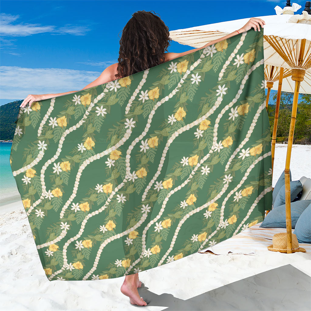 Hawaiian Pikake Maile Lei Sarong Tiare Hibiscus Kalo Palapalai Leaf Green
