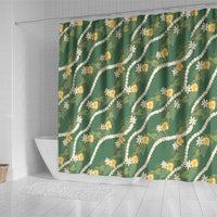 Hawaiian Pikake Maile Lei Shower Curtain Tiare Hibiscus Kalo Palapalai Leaf Green LT19 - Polynesian Pride