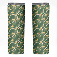 Hawaiian Pikake Maile Lei Skinny Tumbler Tiare Hibiscus Kalo Palapalai Leaf Green LT19 Green - Polynesian Pride